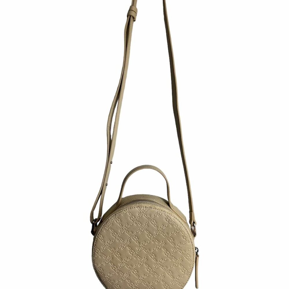 FRENCH CONNECTION Beige Round Cross Body Bag / Leather Stamped Name - Picture 6 of 8